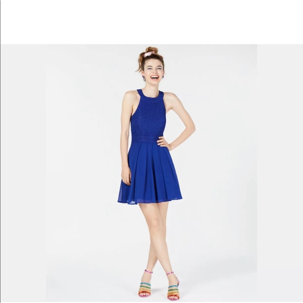 Womens Blue Zippered Bow Sleeveles Dress 3 Junior